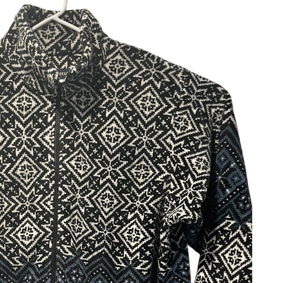 Patterned Fleece Jacket Full‎ Zip Black White Blue Geometric Print - Picture 1 of 8